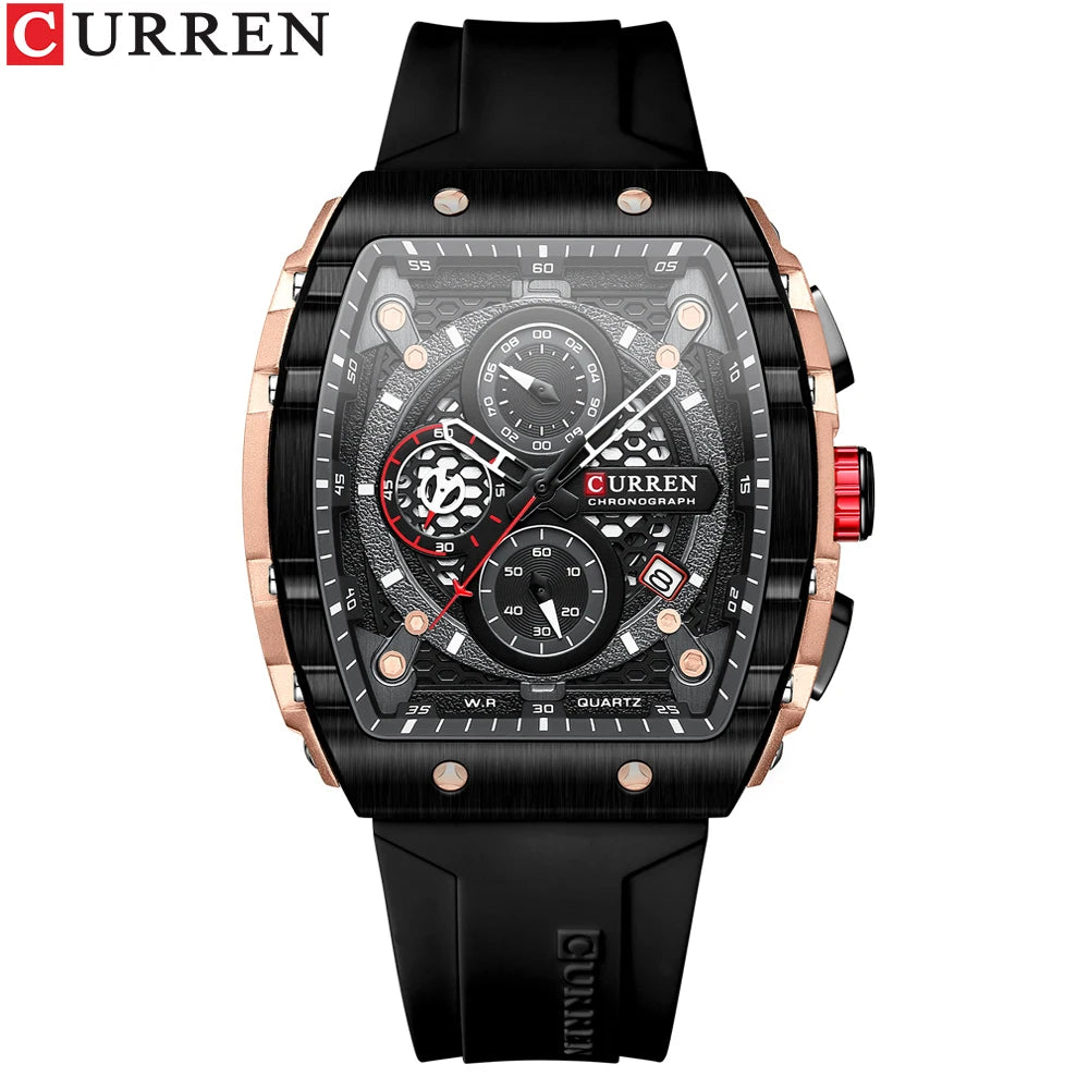 CURREN Fashion men watch brand unique square design luxury quartz sports tape watches men waterproof