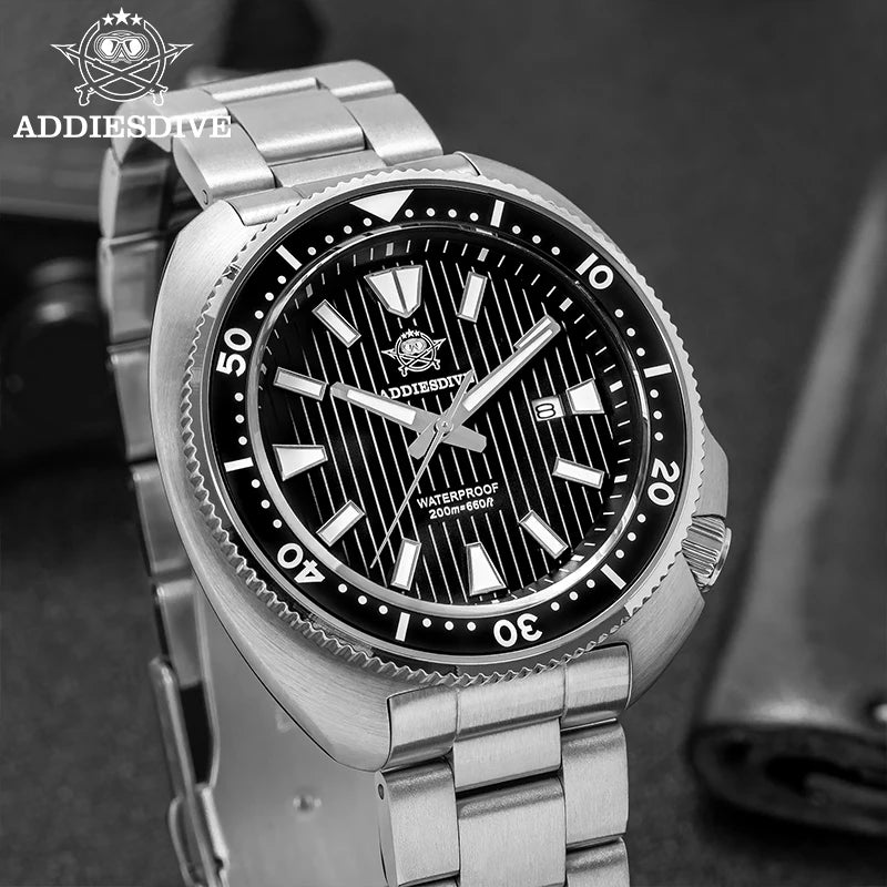 ADDIESDIVE Men's Watch Stainless Steel Sapphire Crystal Quartz Watch Men's Luminous 200M Waterproof Gift Men's Analog Watch