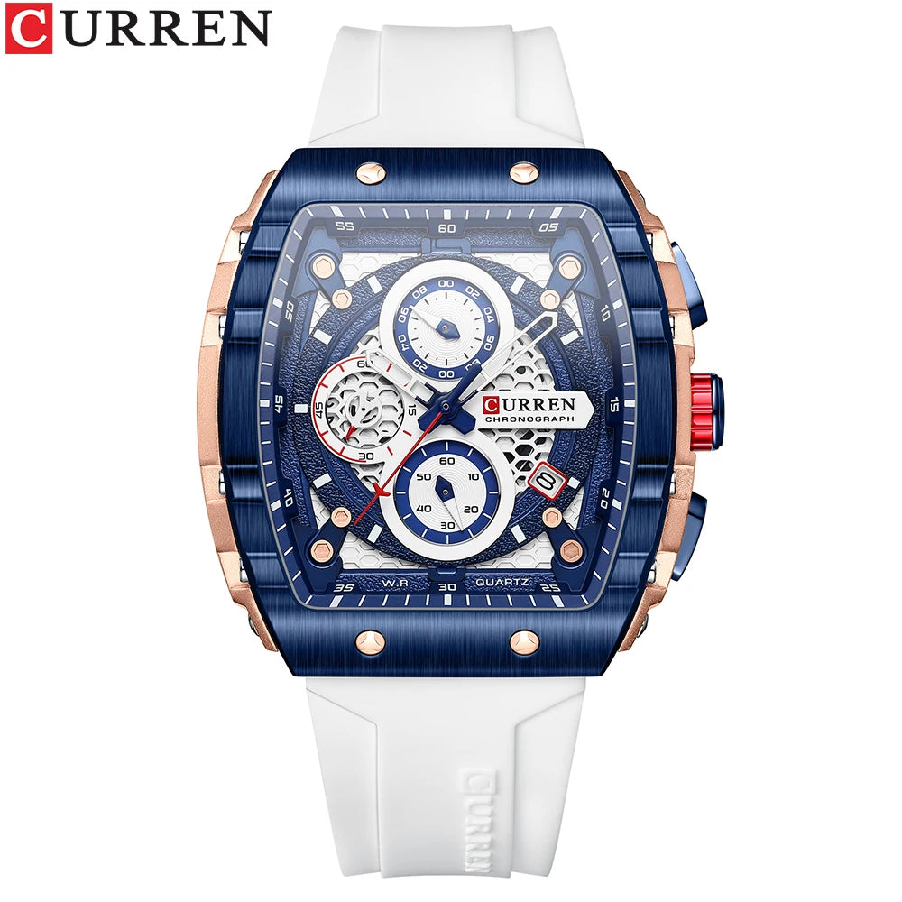 CURREN Fashion men watch brand unique square design luxury quartz sports tape watches men waterproof