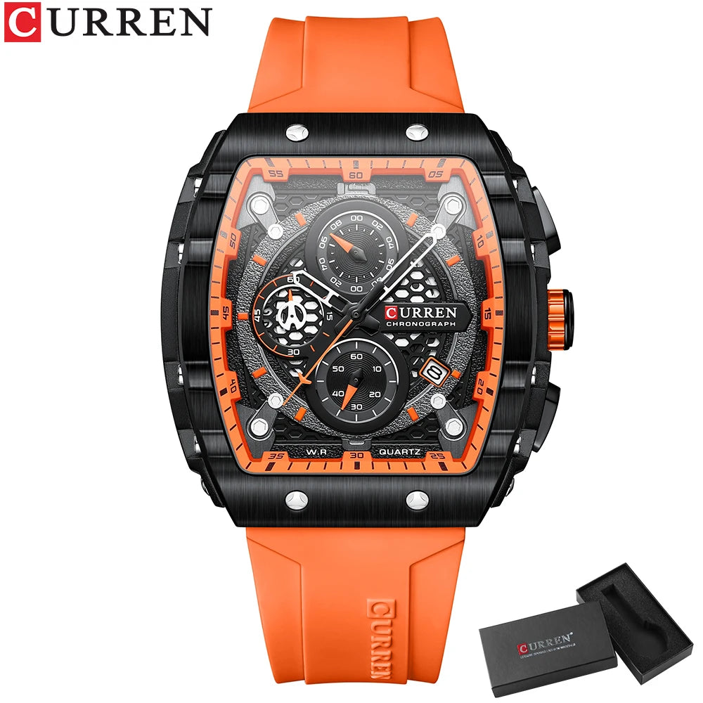 CURREN Fashion men watch brand unique square design luxury quartz sports tape watches men waterproof