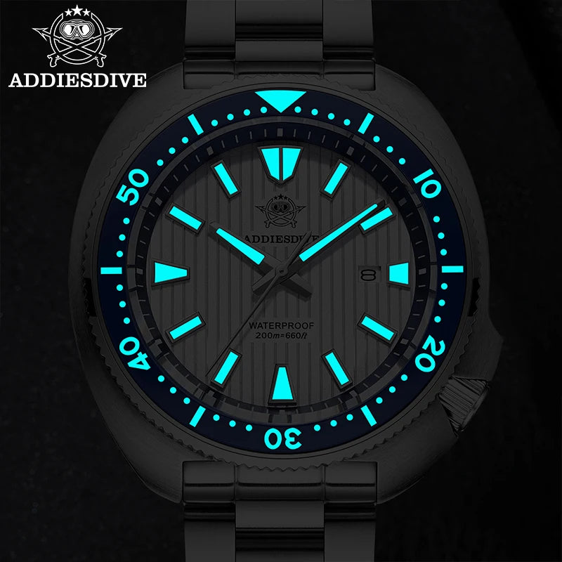 ADDIESDIVE Men's Watch Stainless Steel Sapphire Crystal Quartz Watch Men's Luminous 200M Waterproof Gift Men's Analog Watch
