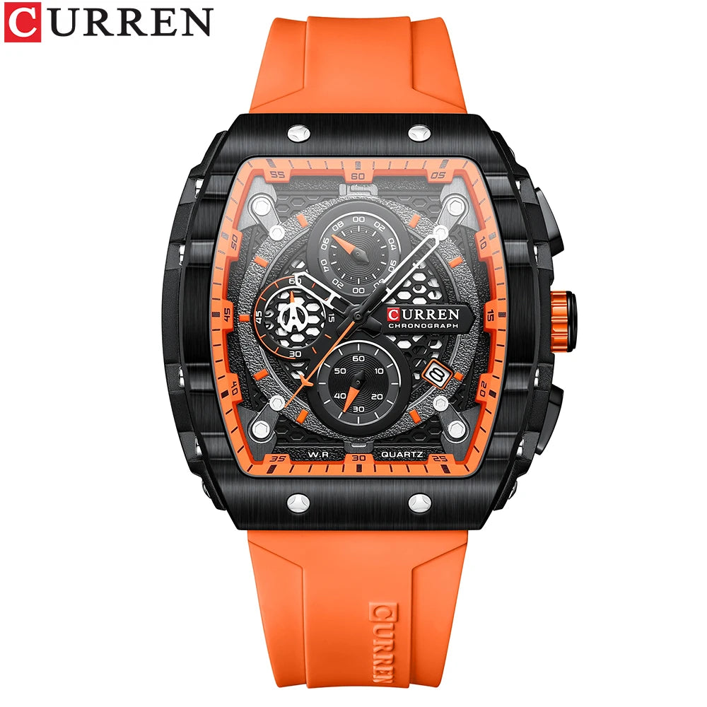 CURREN Fashion men watch brand unique square design luxury quartz sports tape watches men waterproof