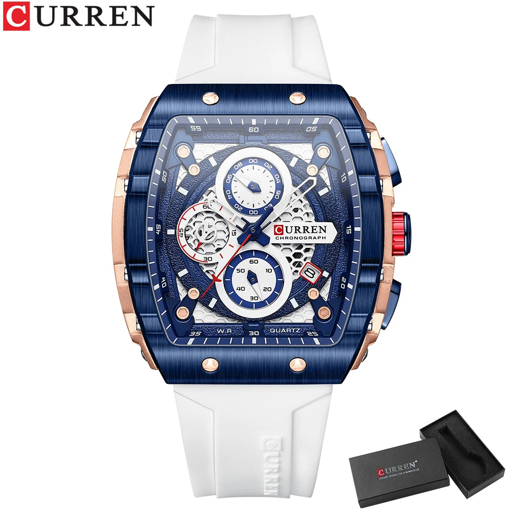CURREN Fashion men watch brand unique square design luxury quartz sports tape watches men waterproof